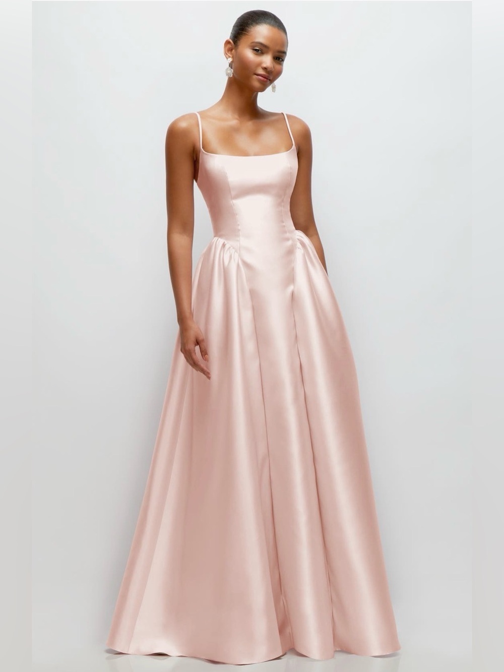 Dessy Collection Jillian basque waist satin twill gown in blush pink